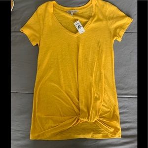 Express yellow v-neck tee with a tie in front